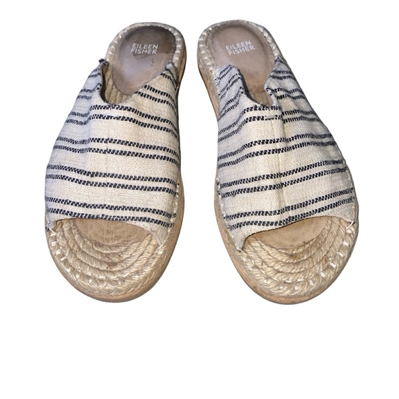 Women Eileen Fisher Women\'s Espadrille Sandals - Black and oatmeal size 10